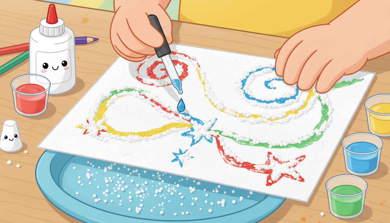Hoạt động chính: Cùng bé tạo nên bức tranh muối loang màu diệu kỳ (Salt Painting)